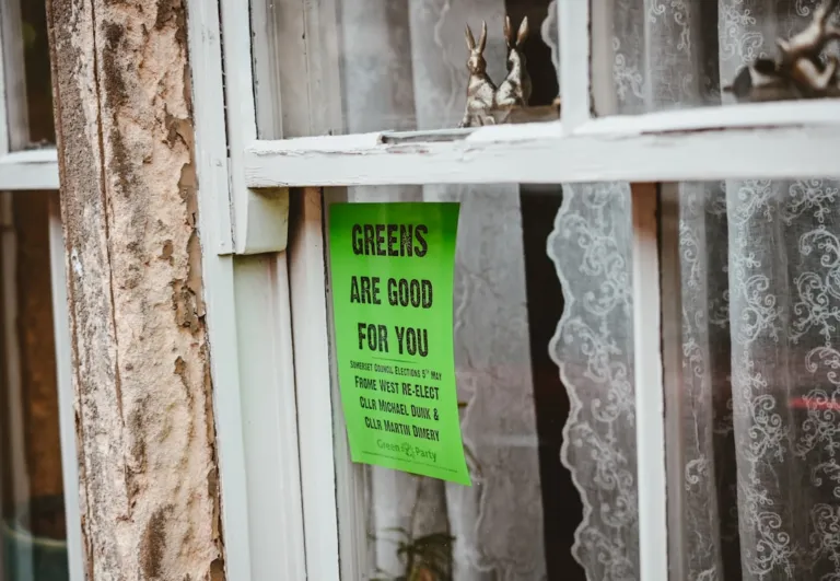 a sign on a window