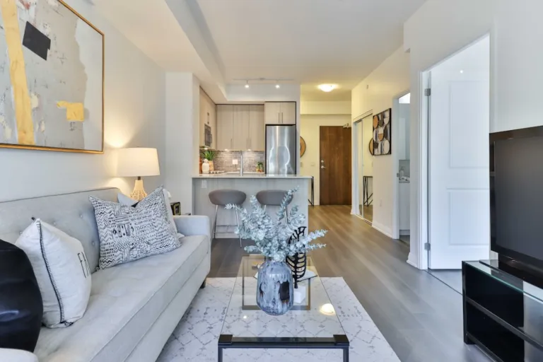 a living room with a couch and a coffee table
