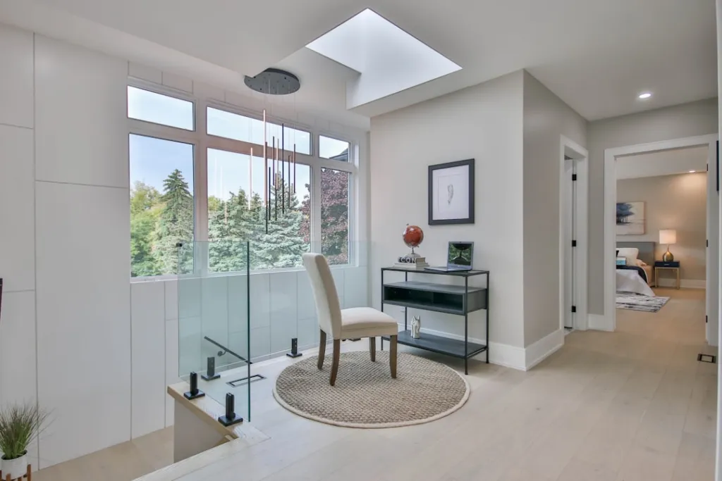a room with a chair and a table